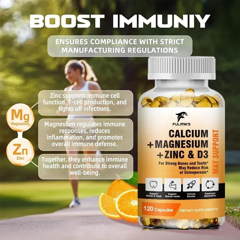 Bone Support Capsules Calcium Magnesium Zinc with D3 Enhances Absorption Supports Bone Strength Immunity & Muscle Health