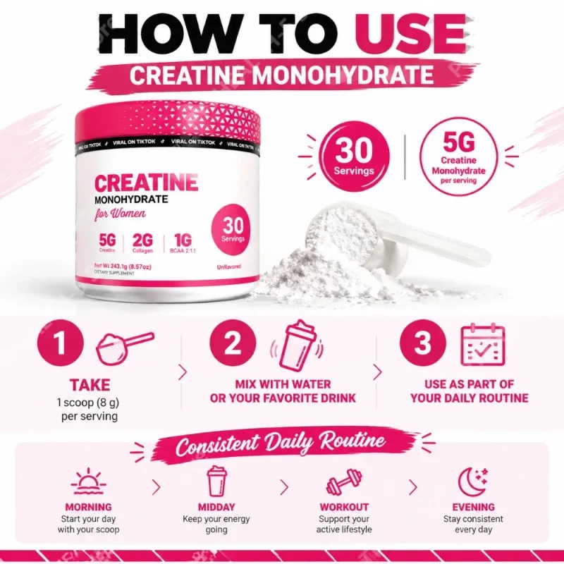 Serbuk Creatine Monohydrate dengan Kolagen Terhidrolisis Menyokong Prestasi Latihan Pemulihan Otot & Tahap Tenaga Tanpa Gula 240g