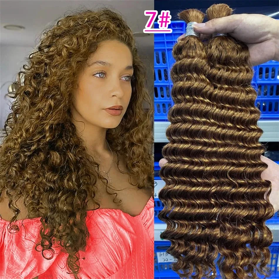 100% Human Hair Deep Wave Bulk Hair No Weft Bundles For Braiding Brazilian Virgin Hair Natural Wave Curly Hair Extensions Remy H — image 11