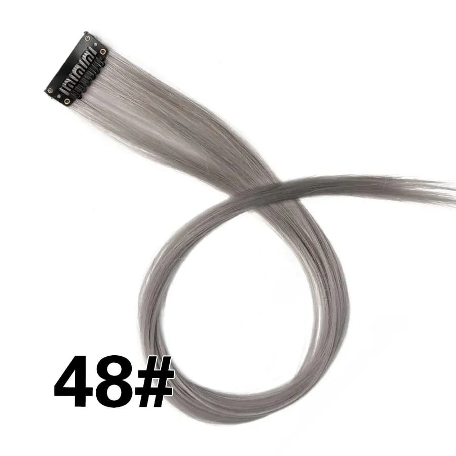 Extensiones de cabello de color liso con Clip para resaltar el cabello de arcoíris, rosa, azul, morado, sintético, con Clips para mujeres y niñas — image 54