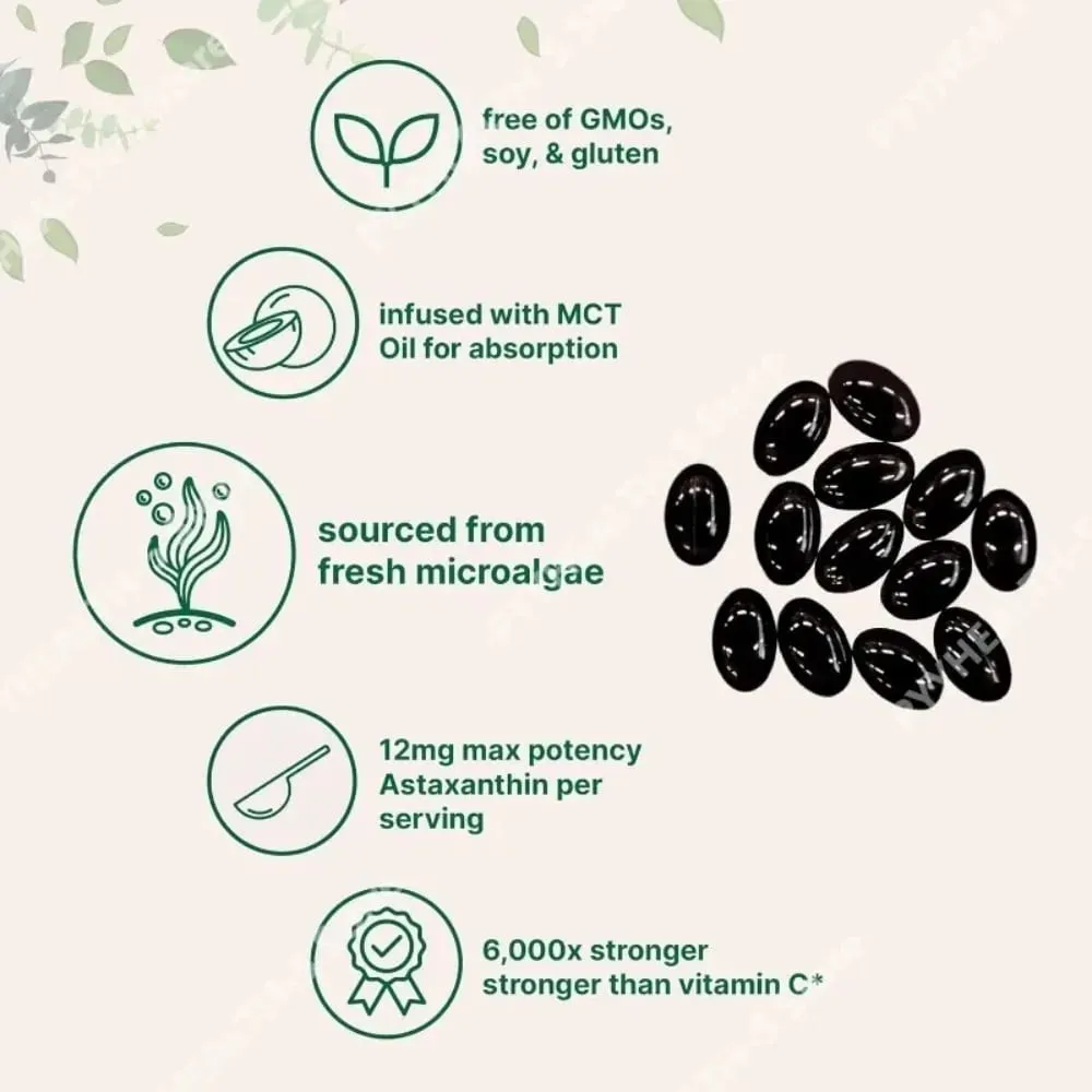 Astaxanthin 12mg Softgels - Antioksidan Harian Menyokong 120 Kapsul Non-GMO Tanpa Gluten Bebas Soya 120 Kapsul untuk Dewasa