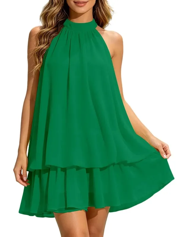 Women Halter Neck Backless Tie Mini Dress Summer Sleeveless Chiffon Ruffle Short Dresses Sexy Club Party Beach Vacation Outfit — image 15