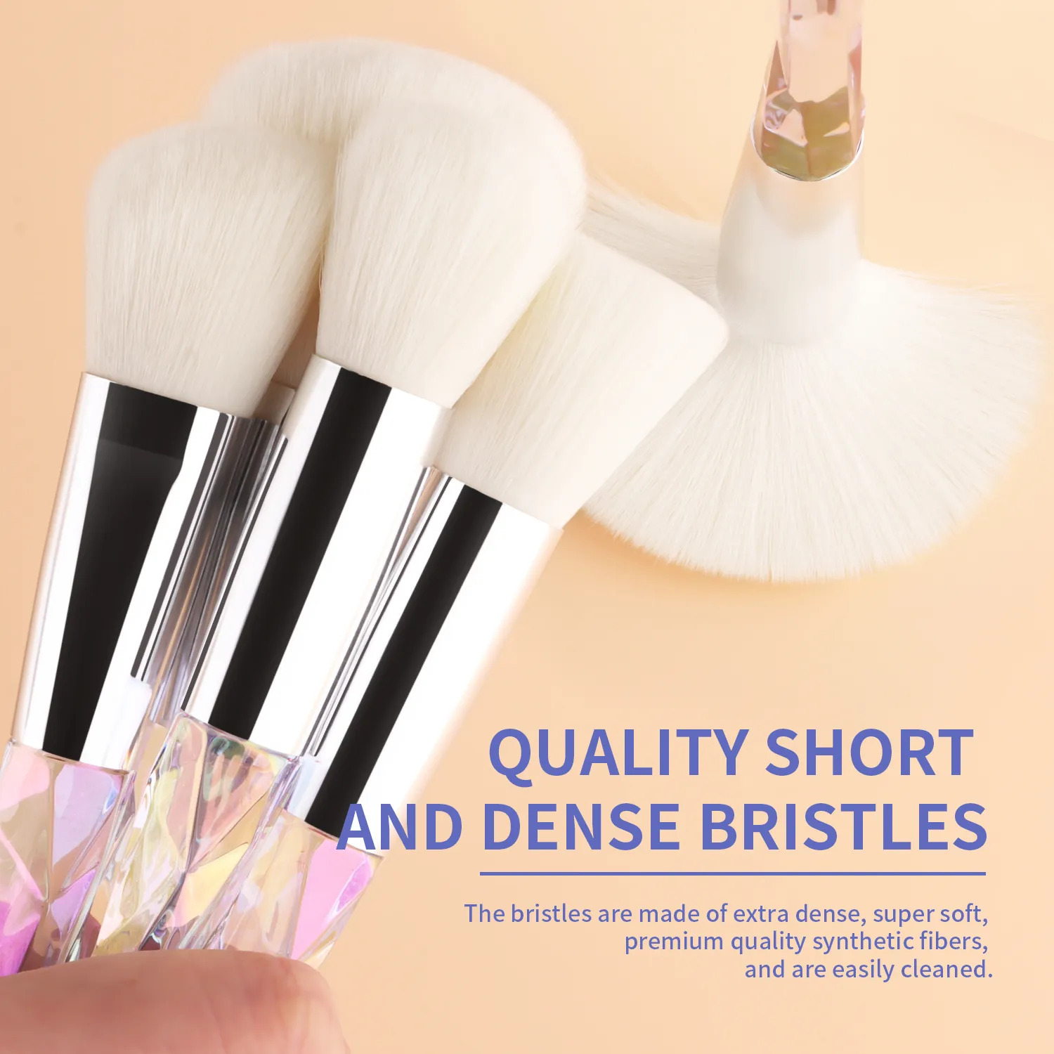 Professional 15Pcs Makeup Brushes Kit Dense Soft Bristle Crystal Handle Face Eye Cosmetic Brushes For Beginner Daily Makeup