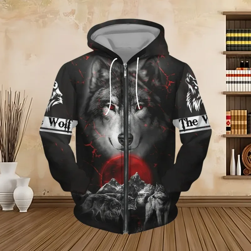 Spring and Autumn Men's Hoodie Sweatshirt 3D Digital Print Tiger Series Zip up Hoodies Fashion Personalized Sweatshirt for Men
