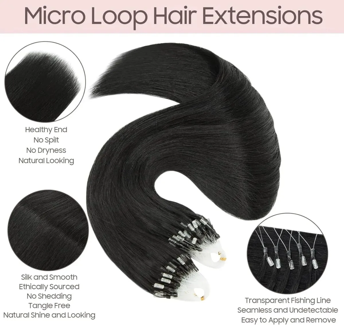 Micro Loop Human Hair Extensions - 50 Strands Thick Straight Clip-In Hair for Instant Volume & Length — image 3