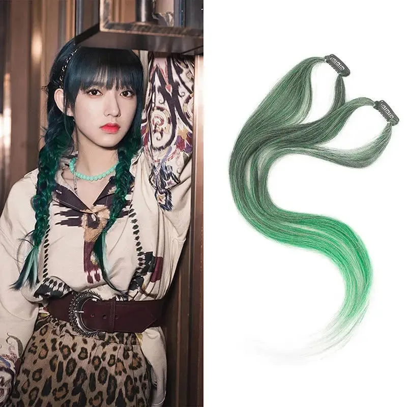 2PCS 60cm Synthetic Long Straight Hair Clips Rainbow Hair Extension Colored Red Green Blue Hairpiece for Women — image 9