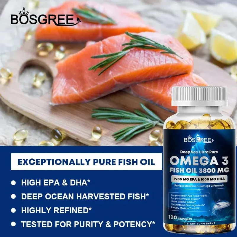Omega 3 Fish Oil Supplement EPA+DHA - Suitable for Heart Liver Eye Brain Joint Health-Attention Memory and Emotional Support