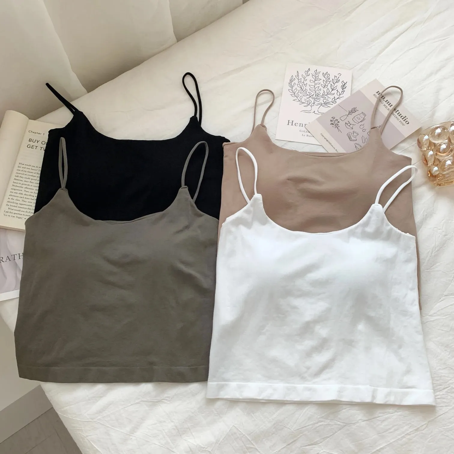 Zjaiss 2026 Summer Pure Desire Sexy Camisole Top Adjustable Spaghetti Strap Crop Top Women's Solid Color Y2K Tank Top — image 4