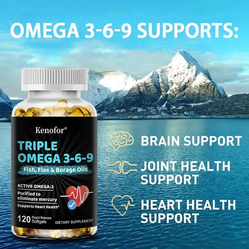 Omega 3 6 9 Softgels Fish Flax Borage Oil Support Brain Focus Eye Comfort Joint & Cardiovascular Wellness Immune Balance — image 2