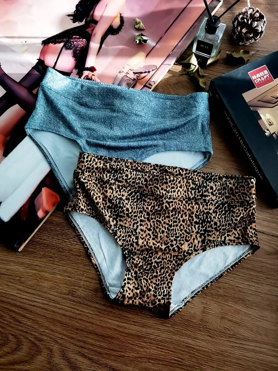 Triangle Cup Bra Set Sexy Leopard Print Ultra Thin Wirefree Bralette & Panty Lingerie for Small Breasts