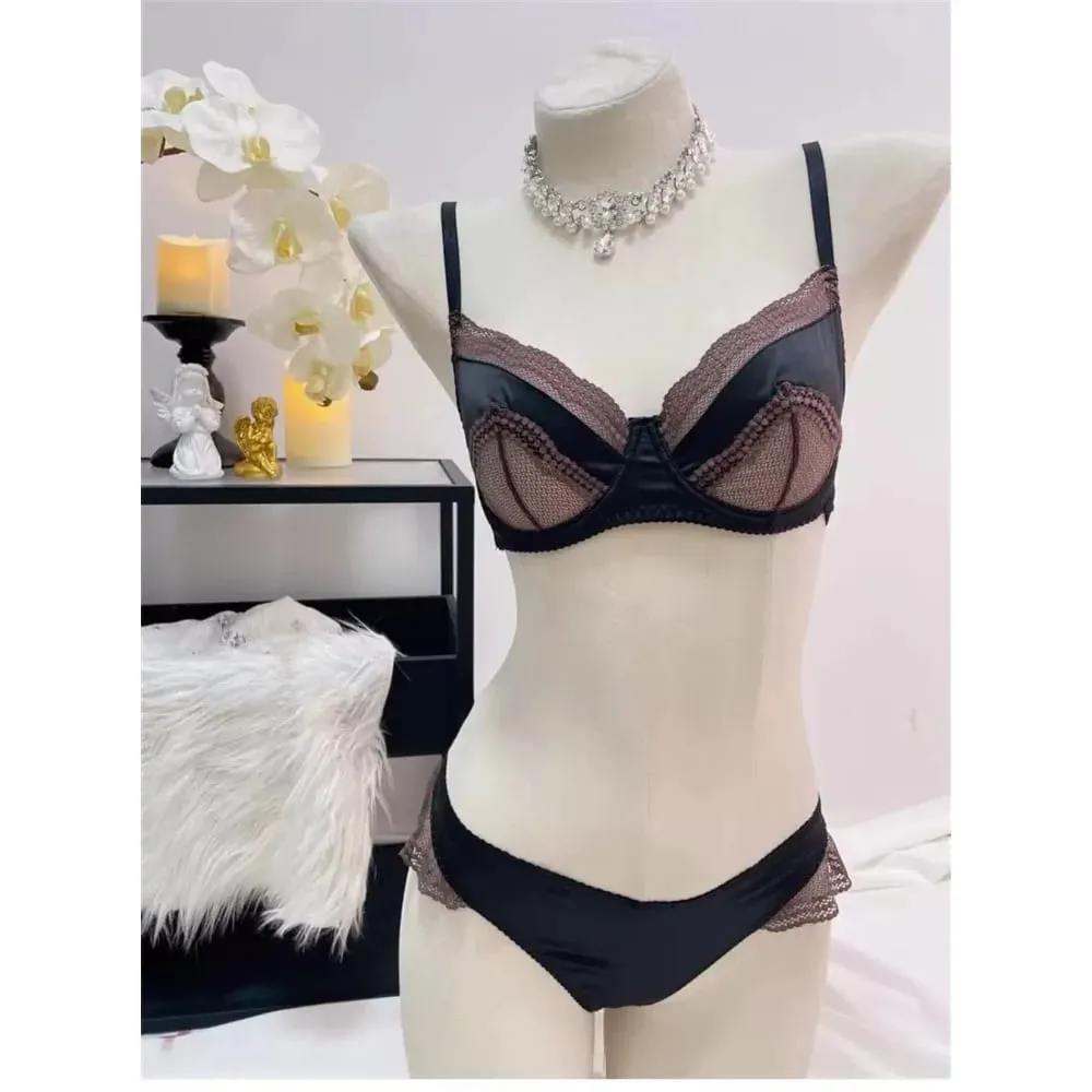 Women French Satin Lace Bra 32-38 Ultra Thin Minimizer Underwire Bra Side Support Anti Sag Lingerie Gather Chest Daily Underwear — image 4