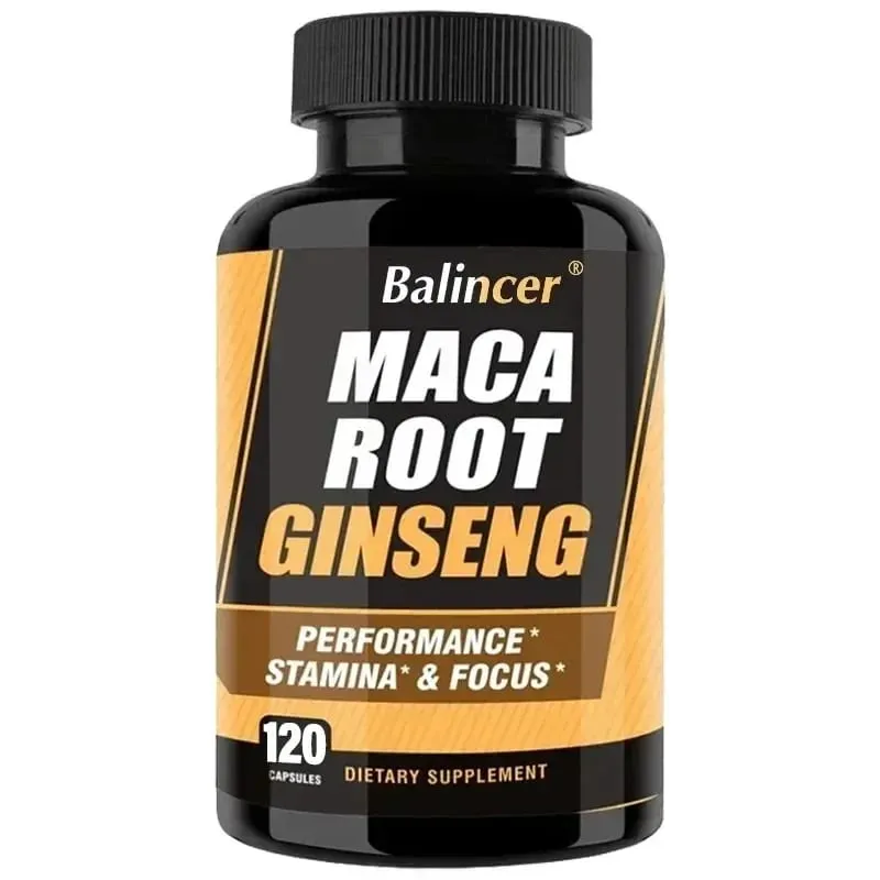 Maca Root Capsules with Ginseng - Promote Energy Mood Stamina & Performance Supports Mental Health for Men and Women