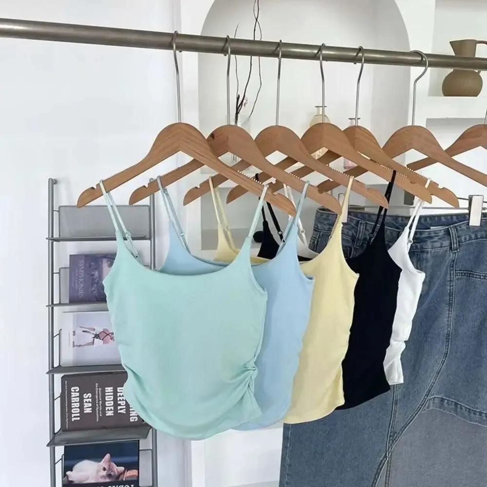 Simple Sleeveless Suspender Vest Slim Underwear Fitted Tops With Padded Cups Camisole Sports Activities