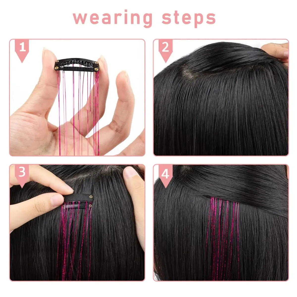 6Pcs 50cm Sparking Shiny Hair Tinsel Hair Extensions Tinsel Synthetic Hair Clip Extensions Women for Braiding Headdress — image 6