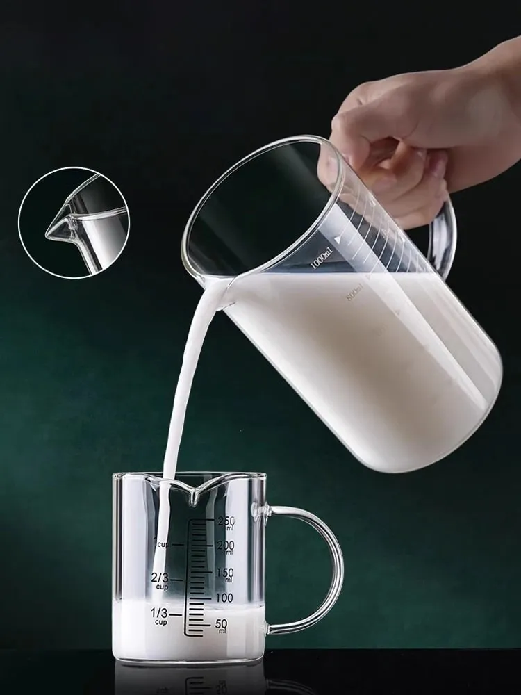 1/2pcs Glass Measuring Cup With Handle Heat-resistant Laboratory Beaker Kitchen Milk Coffe Measuring Mug 250/350/500/1000ml — image 3