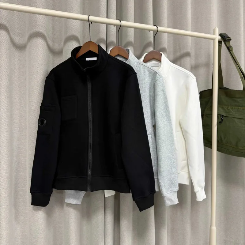 Primavera novo estilo casual cor pura gola jaqueta masculina manga longa fechamento com zíper confortável moletom de algodão