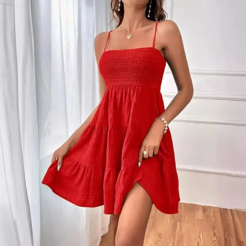 Women's Fashion Spaghetti Strap Smocked Bustier Mini Dress Blue Ruffled Tiered Swing Dress Summer Casual Vacation Beach Wear — image 12