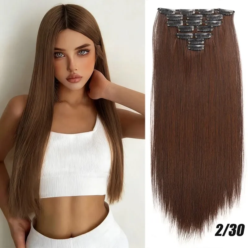 Synthetic 7-piece set with 16 card synthetic straight hair extensions suitable for women's daily party use — image 9