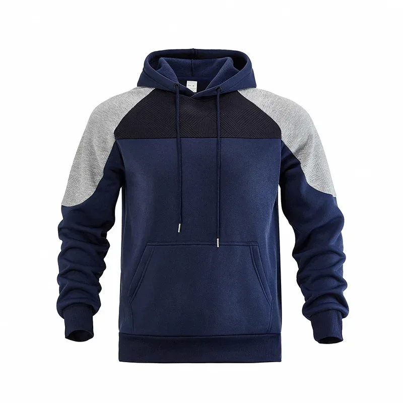 Autumn Winter Men Color Block Raglan Hoodie Textured Chest Panel Drawstring Kangaroo Pocket Loose Casual Streetwear Sweatshirt