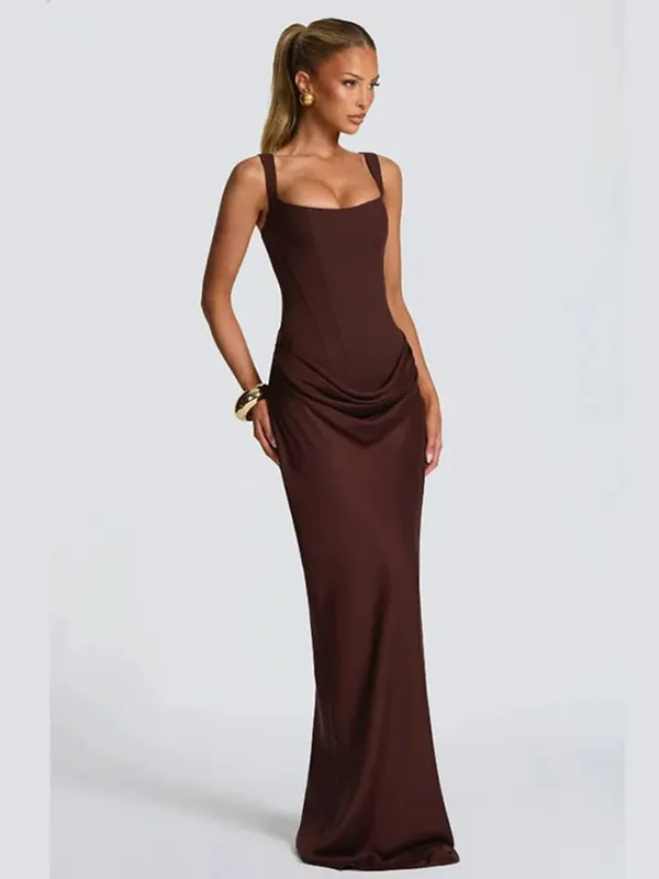 Women Sexy Solid Pleated Strapless Dress Lady Chic Off-shoulder Backless High Waist Split Dresses 2026 New Evening Party Gown — image 4