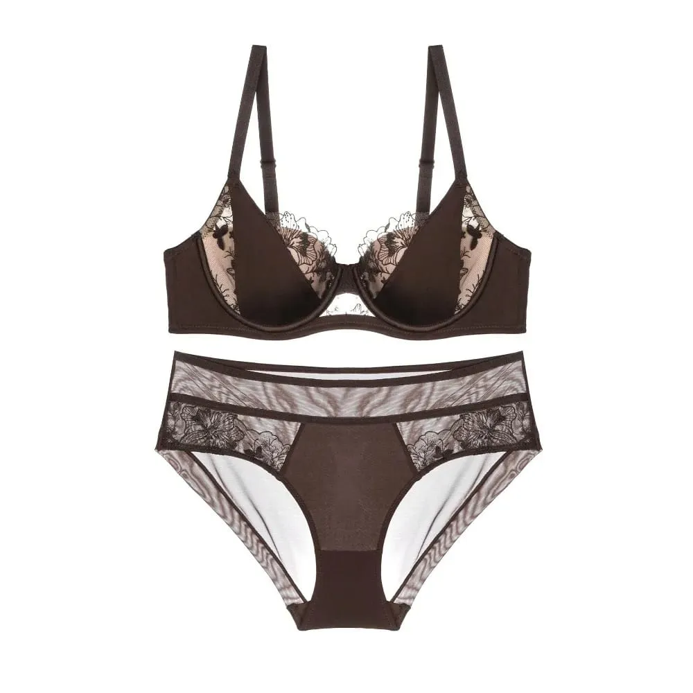 Plus Size Color Block Lace Bra Set Thin Cup Full Coverage Support Big Bust D Cup Lingerie Set Curvy Ladies Daily Wear — image 7