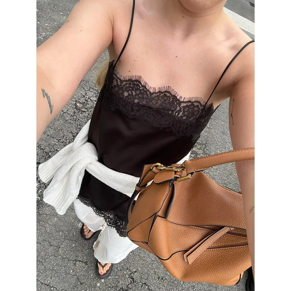 Vintage Sexy Floral Lace Satin Patchwork Camisole for Women Boho y2k Solid Sleeveless Backless Beach Chic Tops Cropped — image 3