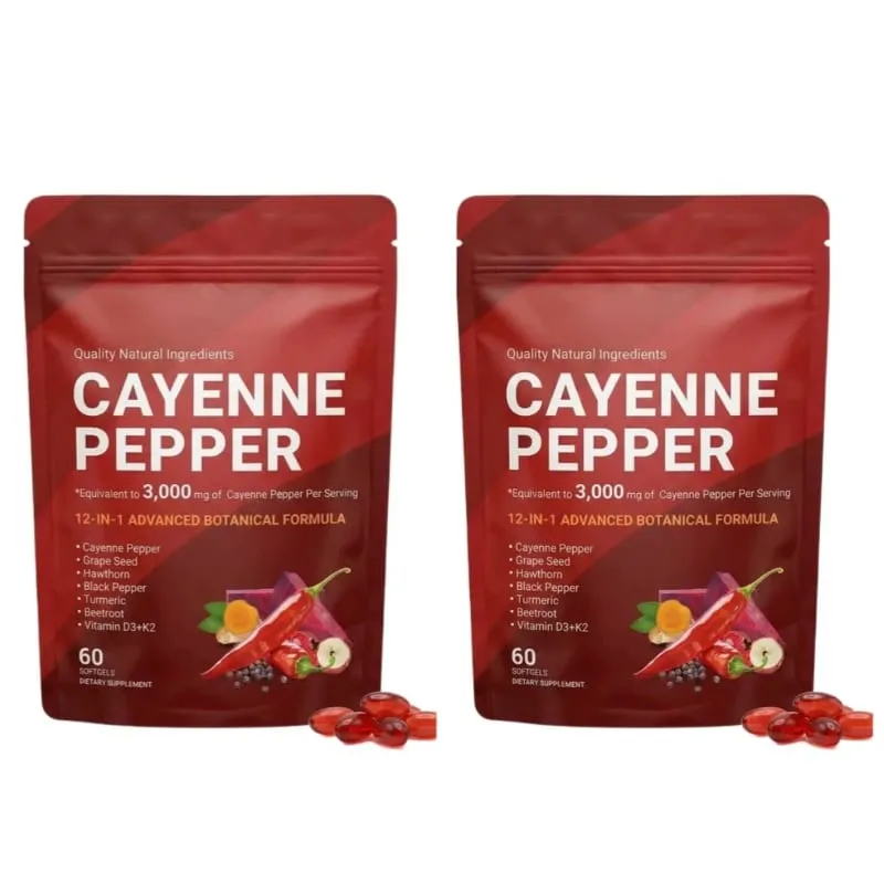 Supplément de gélules au poivre de Cayenne avec pépins de raisin betterave curcuma vitamines D3 K2 à base de plantes soutient la santé des vaisseaux sanguins des veines des jambes