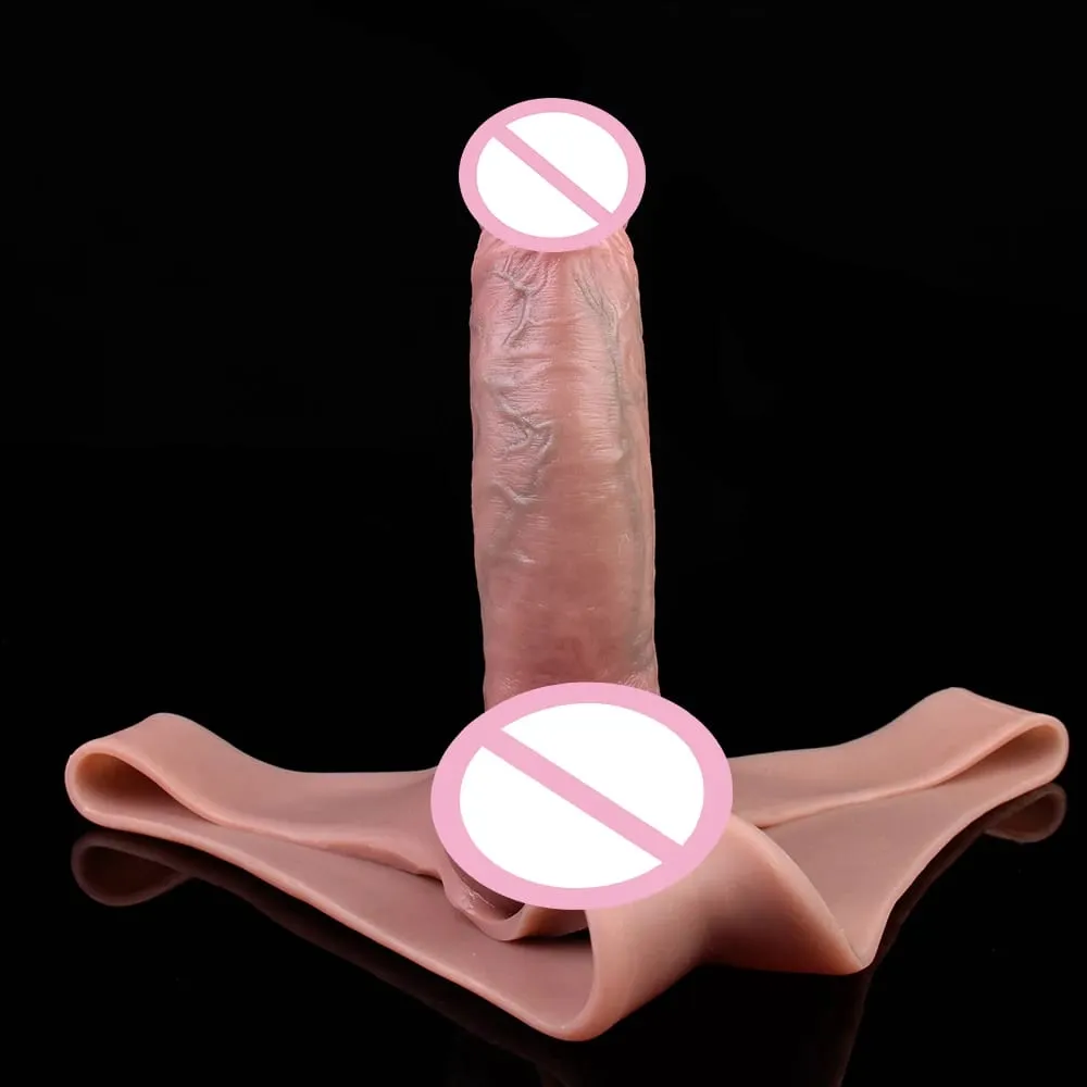 Silicone Briefs Wearable Hollow Dildo Panties Strapon Penis Sleeve Pants Male Dick Extender Sex Toys For Adult Sexy Tools