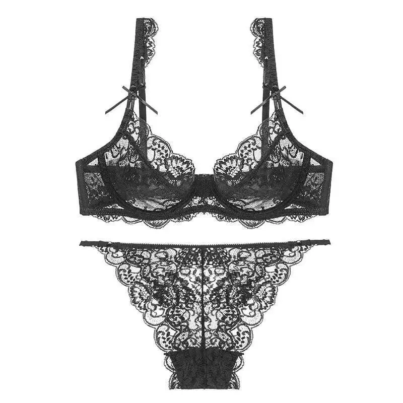 Lace Minimizer Bra for Women Ultra Thin Sponge Free Wirefree Full Coverage Big Breasts Look Smaller Push Up Set BANERDANNI — image 1
