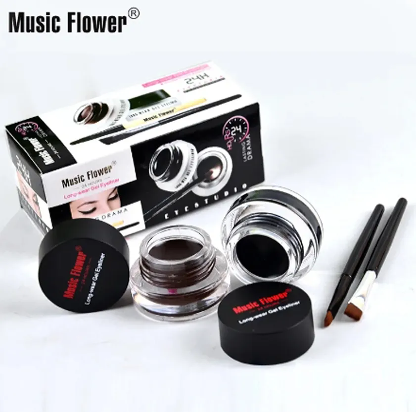 Music Flower 2-in-1 Two-Color Eyeliner Gel Set Black & Coffee Waterproof 3D Long-Lasting Smudge-Proof Eye Makeup Cosmetic Kit — image 2