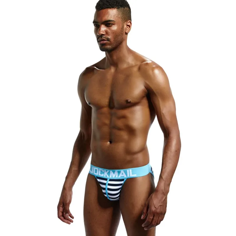 Quần Đùi Nam Cổ Cao Jockmail Cotton, Quần Lót Sọc Cho Nam, Mềm Mại Và Thoải Mái, Gay Cueca