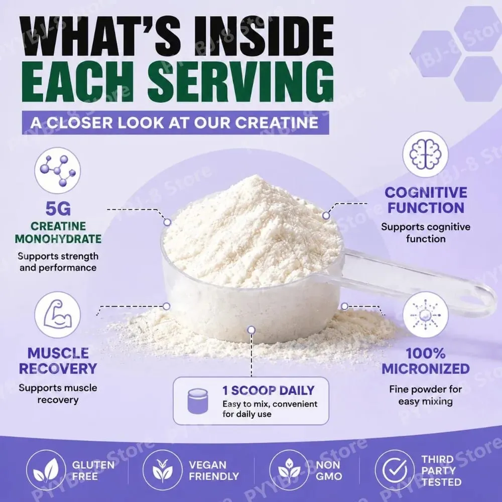 Creatine Monohydrate Powder 100% Micronized Improves Strength Supports Muscle Recovery and Cognitive Function 206g 40 Servings
