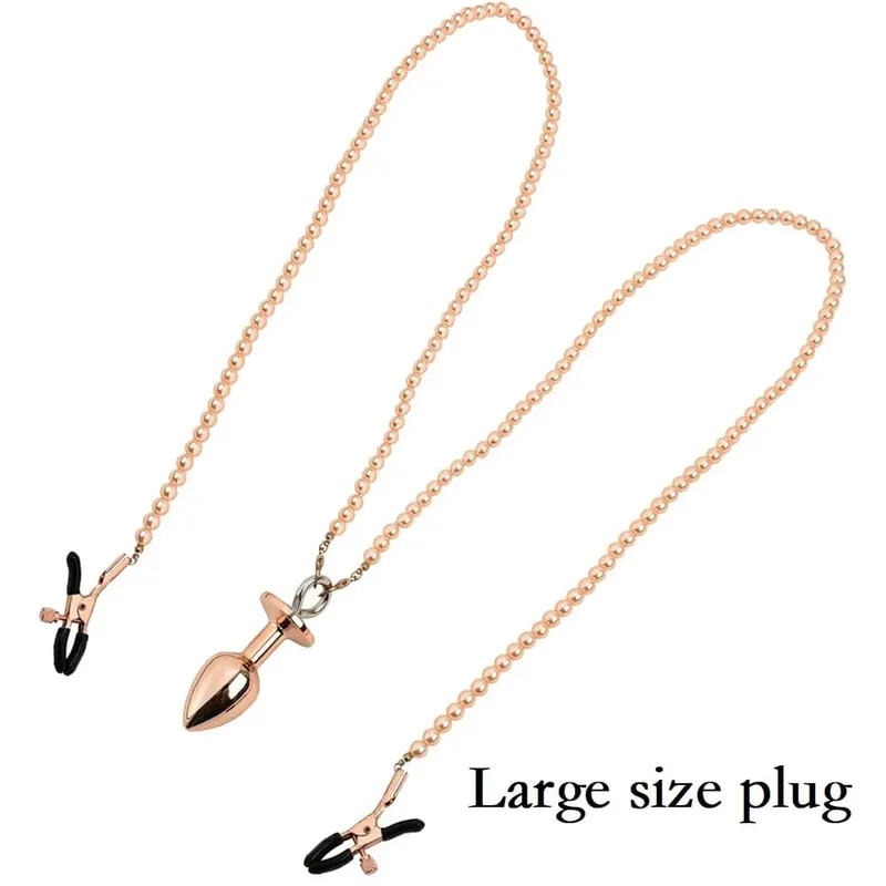 Pequeno médio grande anal contas butt plug pérola mamilo grampos conjunto com corrente de metal clipe de mama bondage escravo casal jogo brinquedo sexual