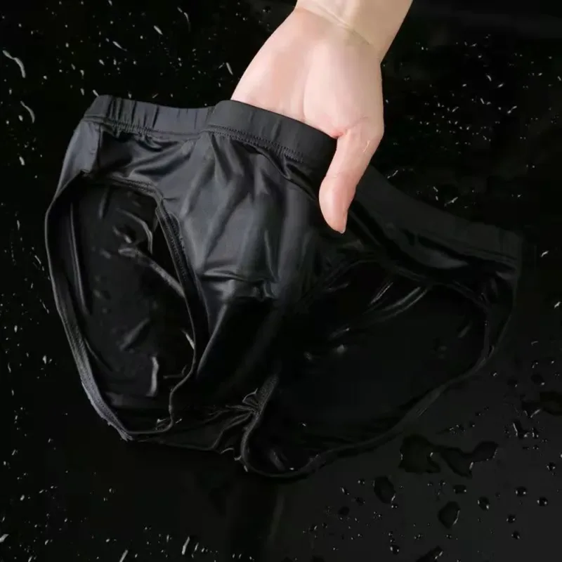 Cuecas masculinas sexy transparente de seda gelo, roupa íntima de secagem rápida em u convexa, cueca respirável de cintura baixa, resfriamento de verão — image 13