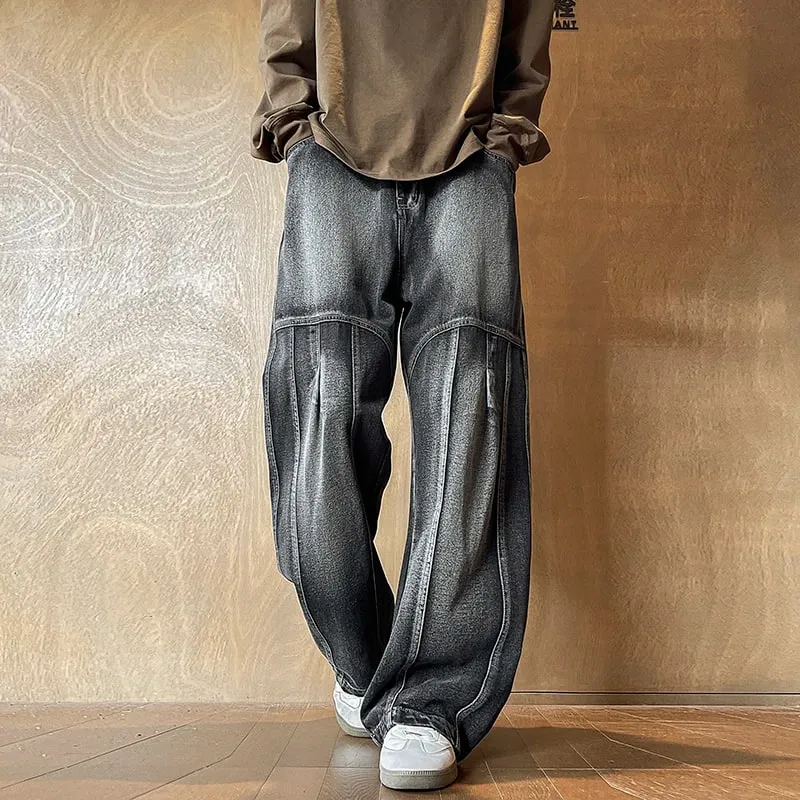 Men's Jeans Man Pants Spring American Retro Patchwork Comfortable Big Size Loose Denim Pants Plus Size Bottoms Stylish Casual
