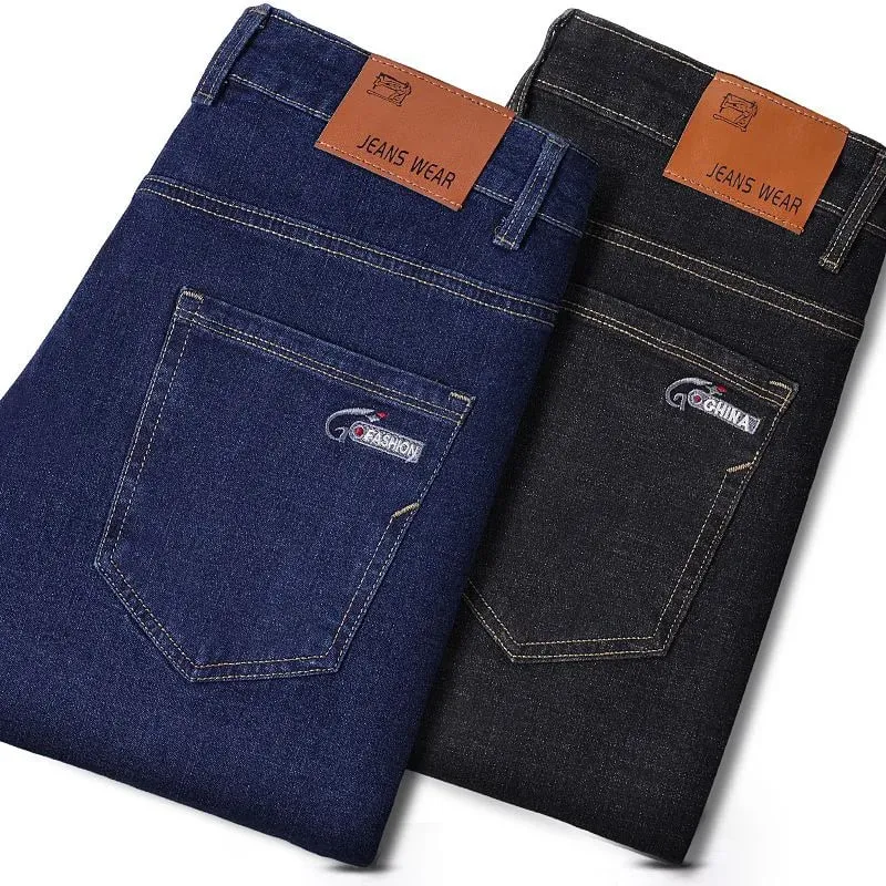 2026 New Comfortable Fabric Jeans Men Business Slim Fit Denim Pants Male Stylish Solid Color Straight Leg Casual Trousers
