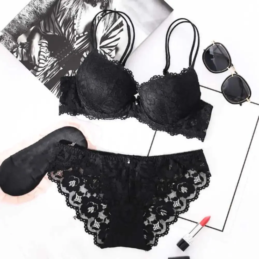 Comfortable Mesh Lace Flower Bra Low Waist Bowknot Bra Panties Set Non Slip Lingerie Push Up Bra Women Summer — image 4