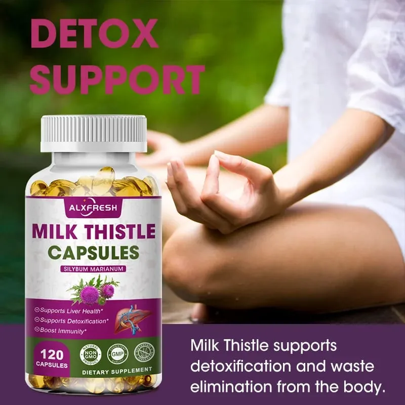 Organic Milk Thistle Extract 1000mg Capsule & Dandelion for Antioxidant Detox Support Liver Health Function Herbal Supplement
