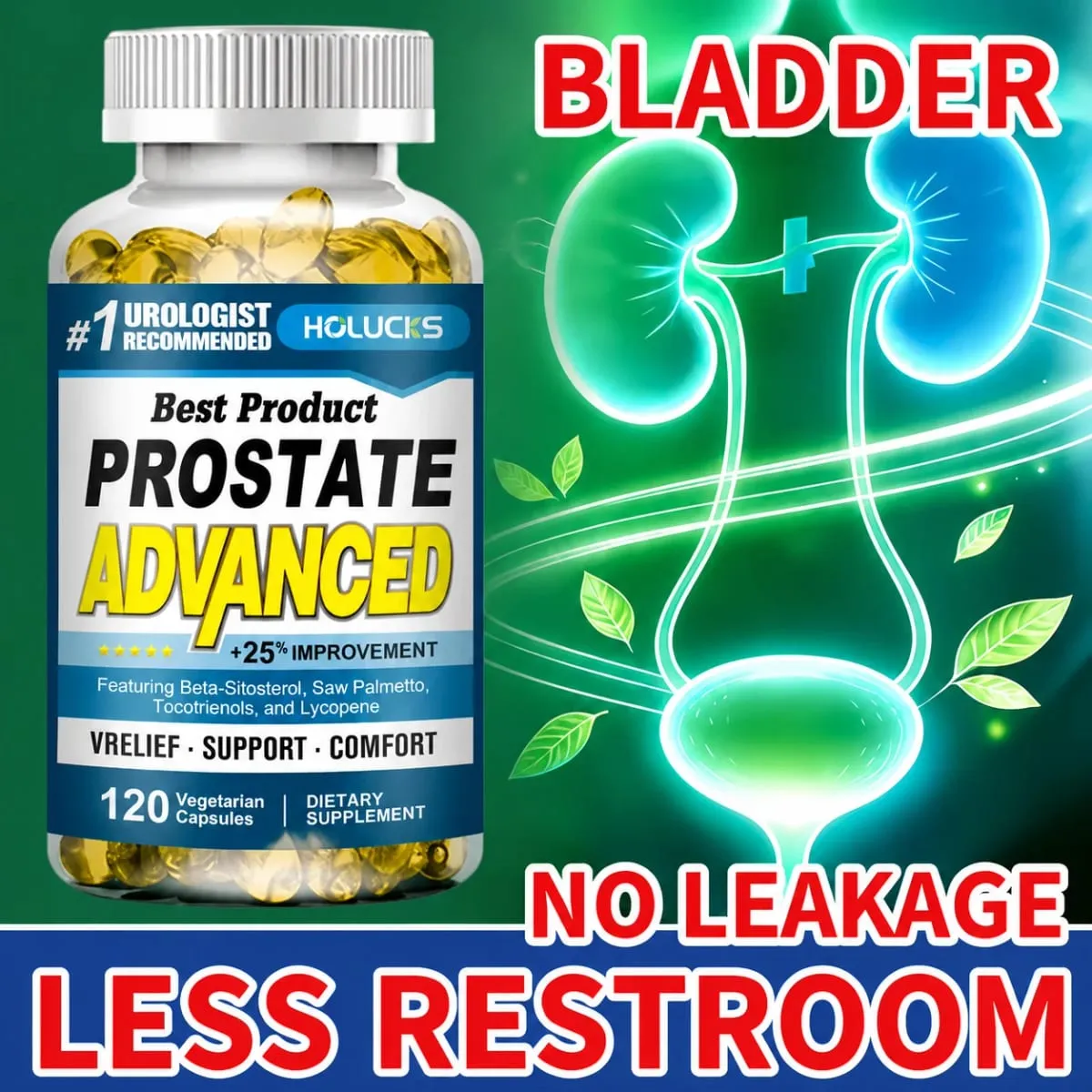 Prostate Capsules with Saw Palmetto Urinary Tract Health Relieve Frequent Urination Hair Growth Bladder Support for Men — image 2