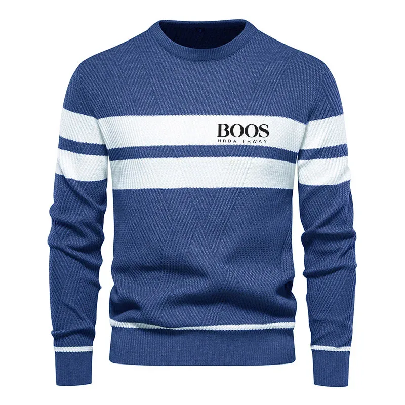 Embroidered Mens Boys Winter Stripe Sweater Thick Warm Pullovers Men's O-neck Basic Casual Slim Comfortable Sweaters — image 9