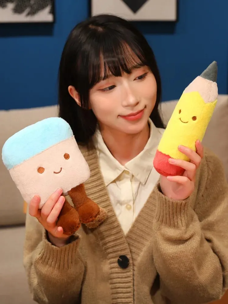 13/20cm Pencil Case Stationery Plush Humanoid Toy Stuffed Kawaii Eraser Ruler Doll Pendant with Loop Plushie Decor for Bag — image 9