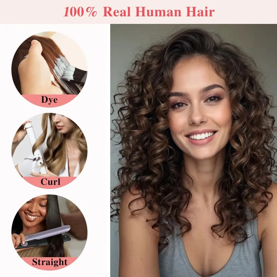 12A Curly Clip in Hair Extensions Brown Water Wave Real Remy Human Hair Clip in Extensions for Women Curly Clip Ins 7pcs 120g — image 6