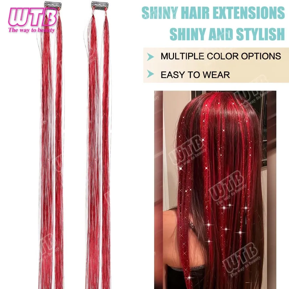 Multi-Color Glitter Synthetic Hair Extension Wig BB Clip Style Suitable for Women and Girls to Wear During Holidays and Events — image 3