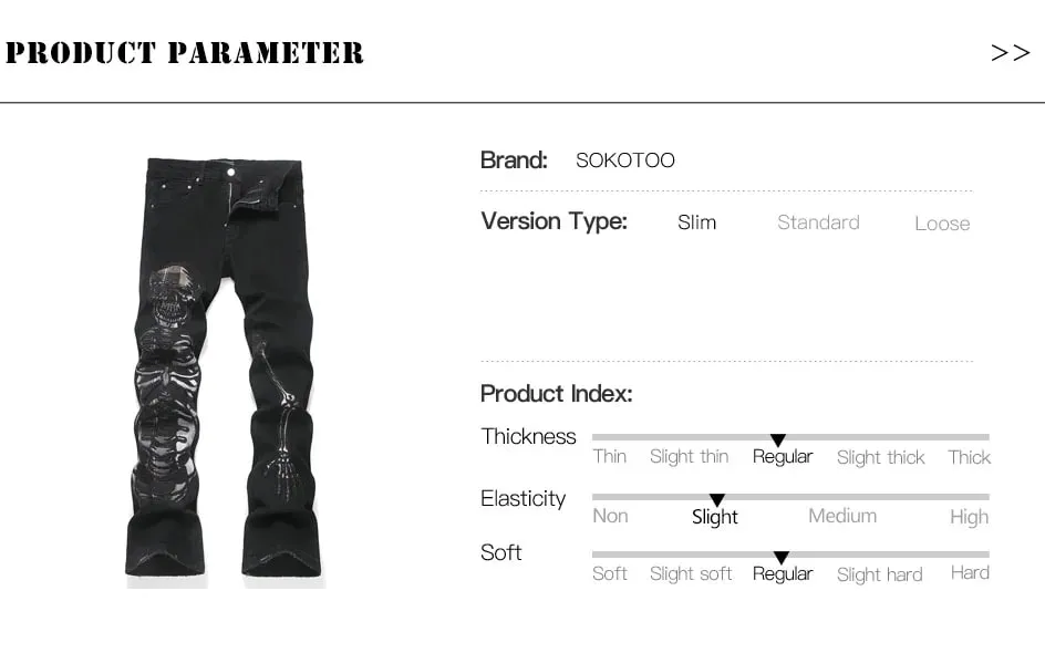 Men Skull Stretch Denim Jeans Punk Black Slim Boot Cut Pants Streetwear Devil Embroidery Patch Flared Trousers — image 7