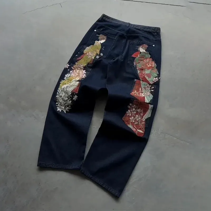 Y2K Baggy Jeans men vintage Embroidered high quality denim fabric American style jeans Gothic streetwear Hip Hop wide leg pants