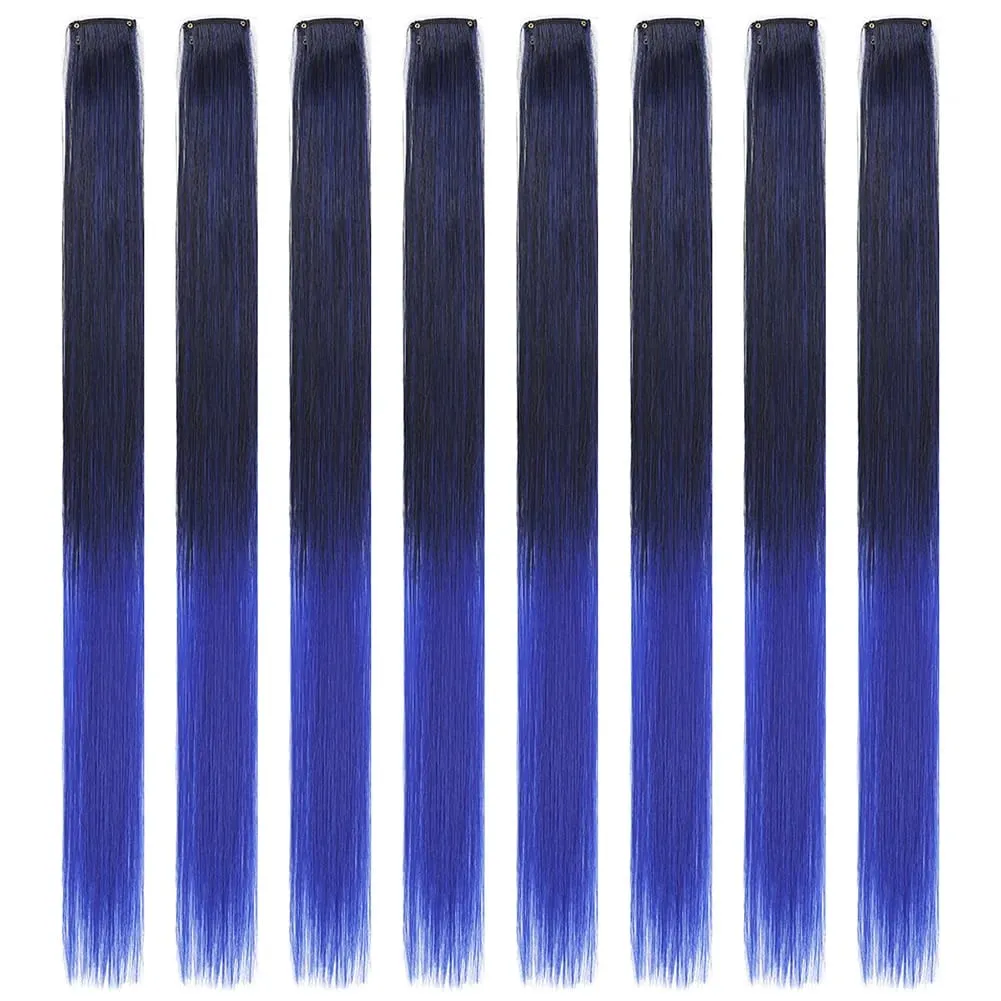 8pcs/pack Colored Party Highlights Clip in Hair Extensions for Girls 22 inches Multi-colors Straight Hair Synthetic Hairpieces — image 10