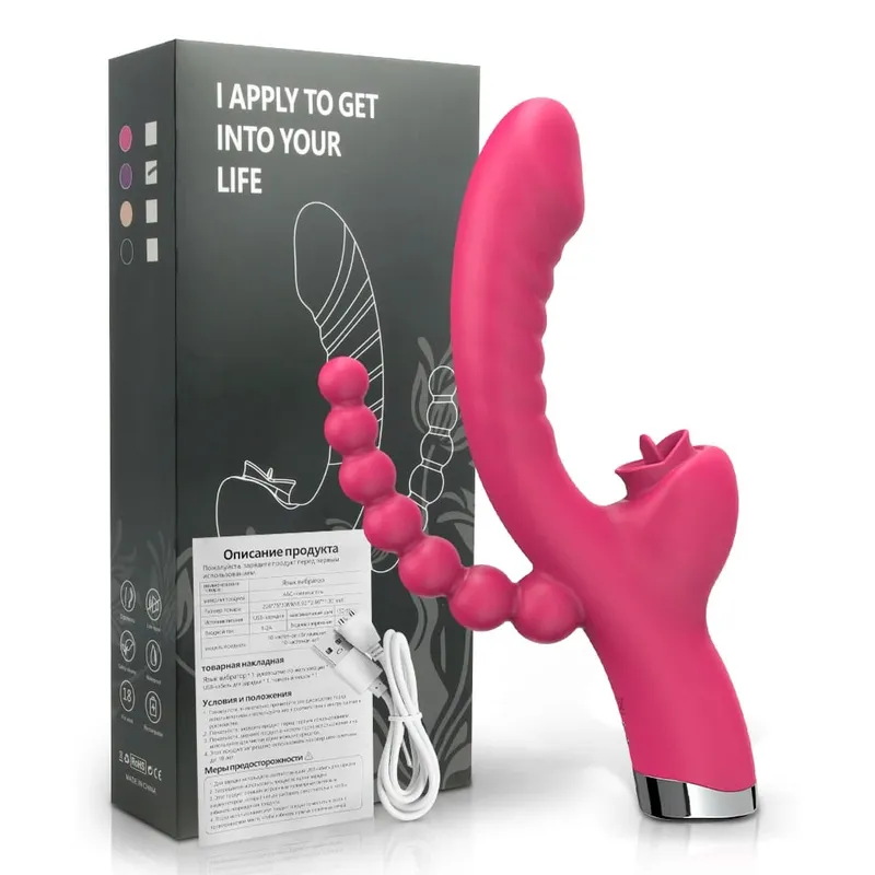 Dildo Vibrator 3 in 1 Clit Licking for Women with Anal Beads Clitoris G Spot Anus Stimulator Vibrator Couple Sex Toy Adult Goods