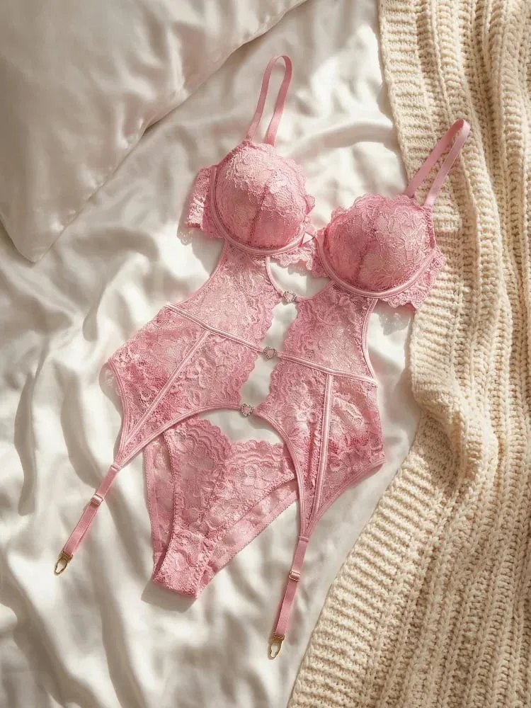 Lace Sexy Lingerie Transparent Hot Underwear Bra Set And Garter Sleepwear Exotic Panties Suit — image 1