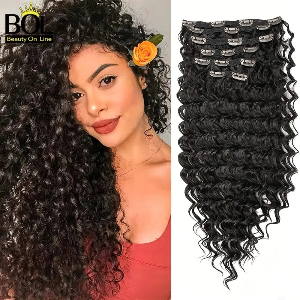 24Inch Synthetic Deep Wave Clip In Hair Extensions 7Pcs/Set 140g Fake Hair Full Head Hairpiece Curly Clip Ins Hair For Women — image 12
