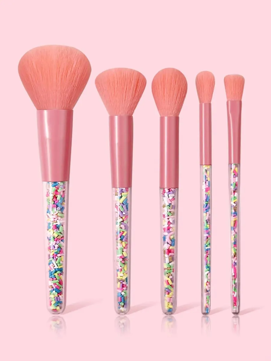 5 Buah Set Kuas Rias Merah Muda Kit Kuas Kosmetik Lembut untuk Riasan Mata Wajah Alat Rias Kecantikan Harian Pemula